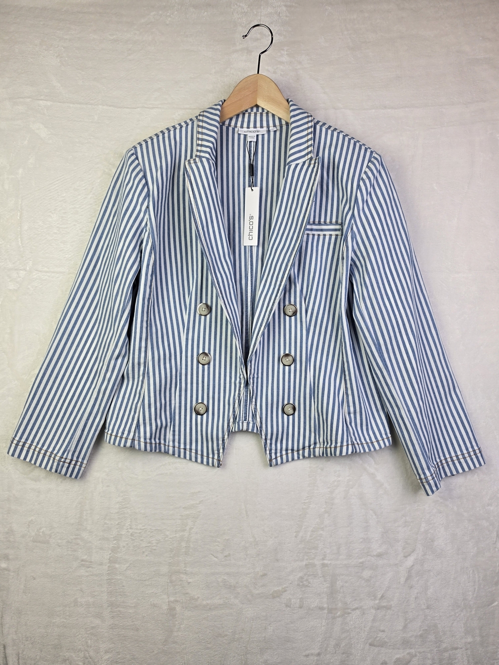 Chicos Blazer Jacket Womens 2 (US 12) Mercado Stripe Long Sleeve